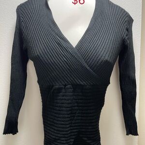 Elegant Black Ribbed Women's Sweater